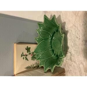 Vintage Appolia Ceramic Bakeware Green Leaf Sunflower 0702350 Oval Soufflé Dish